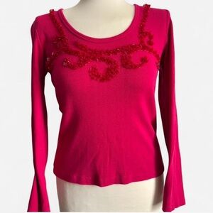 Ninety Fuchsia Beaded Long Sleeve Top